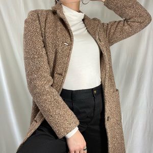 Womens @jcrew petite brown tweed long coat size XS